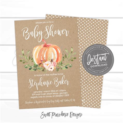 Little Pumpkin Baby Shower Invitation, Fall Shower Invite, Greenery ...