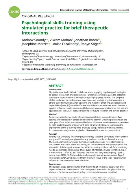 Psychological Skills Training Using Simulated Practice For Brief