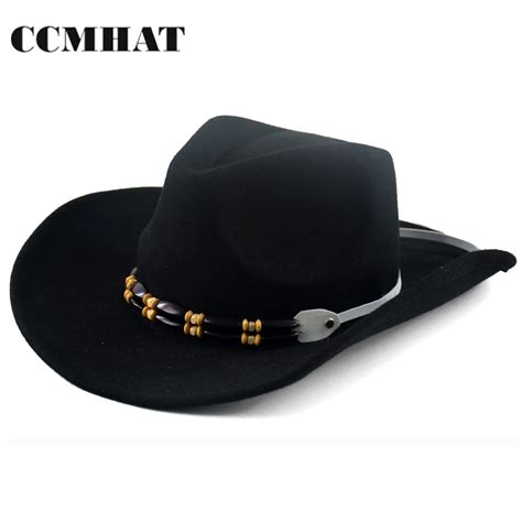 CCMHAT 100% Wool Cowboy Hat For Men Winter Black Caps Western Cowboy Hats Novelty Wool Black ...