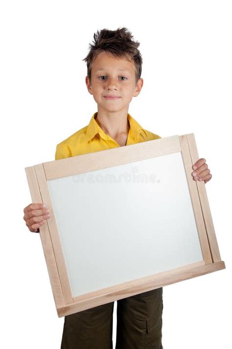 Cute Boy Holding White Board Stock Photo Image Of People Casual