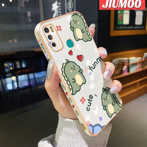 JIUMOO For Infinix Hot Play Case Cartoon Cute Dinosaur New Luxury Plating Phone Cases Square