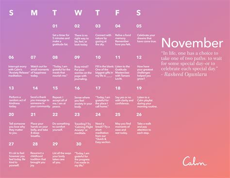 November 2022 Calm Calendar — Calm Blog