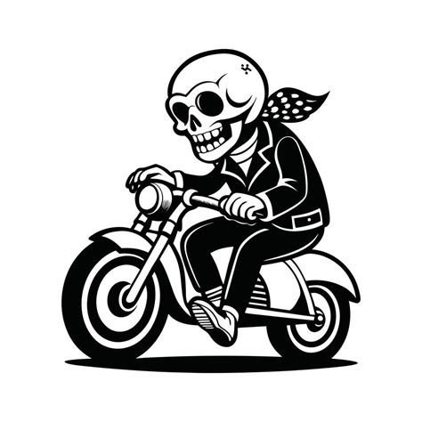 A Skull Riding A Motorcycle With A Bandana Vector Art At Vecteezy