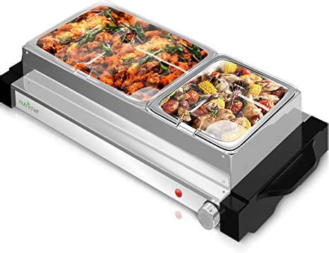 NutriChef Electric Hot Plate Food Warmer Dual Buffet Server Chafing Dish Set Portable