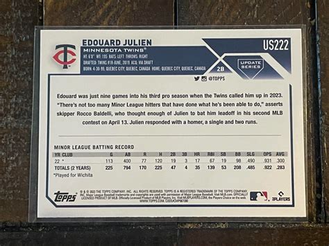 Edouard Julien 2023 Topps Update Rookie Card Rc Us222 Minnesota Twins