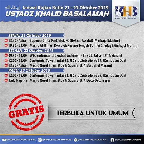 Jadwal Kajian Rutin Ustadz Khalid Basalamah Uloom Id