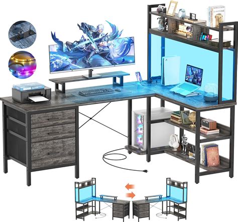 Amazon Aheaplus L Shaped Desk With Hutch Gaming Desk With Led