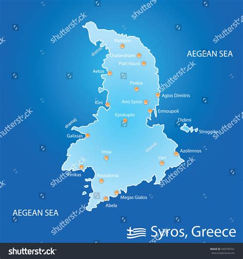 Island Of Syros In Greece Map Illustration Royalty Free Stock Vector