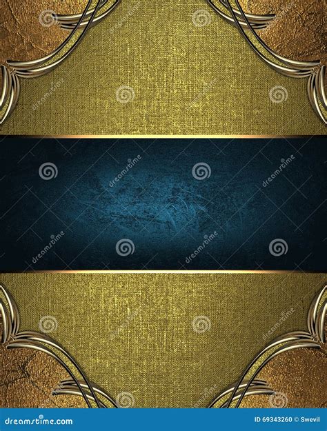 Gold Texture with Ornament and Blue Nameplate. Template for Design Stock Illustration ...