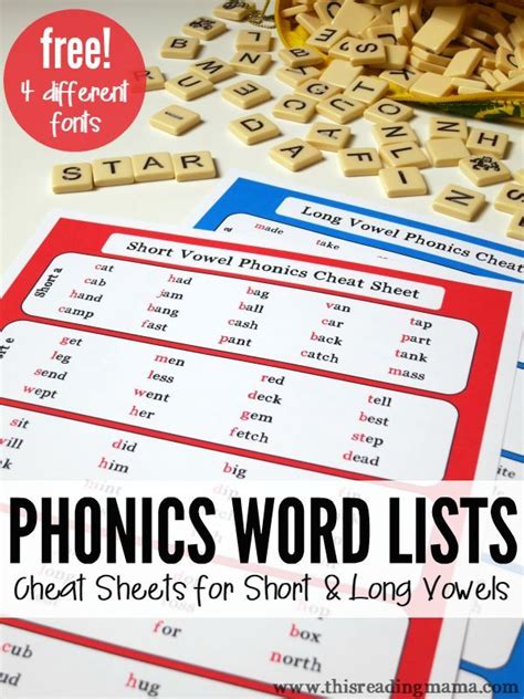 Free Phonics Cheat Sheets These Phonics Word Lists Include Short And