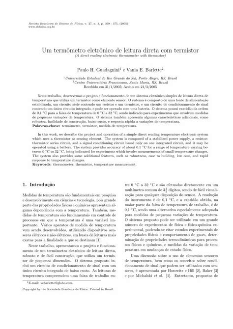 PDF Um termômetro eletrônico de leitura direta termistor