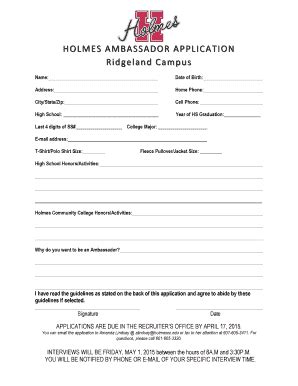 Fillable Online Holmescc Ambassador Application Holmescc