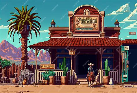 Premium Ai Image Pixel Art Wild West Town Building Wild West City