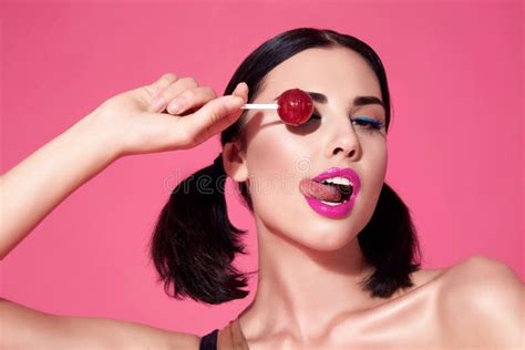 Portrait Of Beautiful Woman Brunette Hair Style Perfect Bri Stock Photo