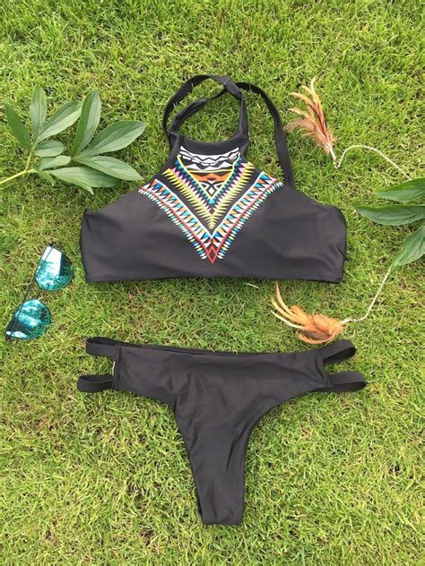 CZARNY STRÓJ KĄPIELOWY BIKINI INDIANA AZTECKI WZÓR oficjalne archiwum Allegro