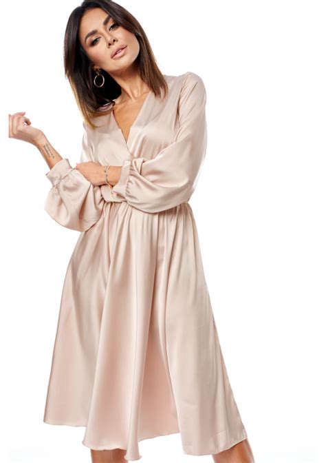 Sukienka Midi Z Satyny Nude Mosquito