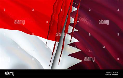 Monaco And Qatar Flags With Scar Concept Waving Flag D Rendering