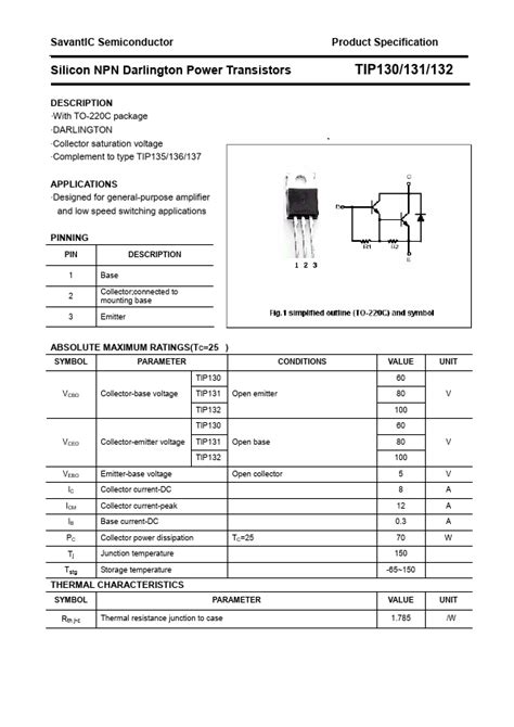 TIP132 SavantIC Transistors Hoja de datos Ficha técnica Distribuidor