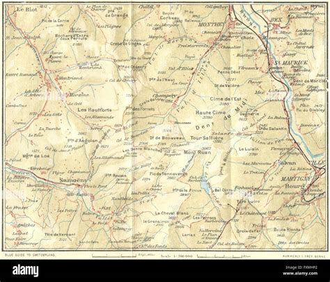 SWITZERLAND: Morgins-Champery-Sixt-Martigny, 1923 vintage map Stock ...