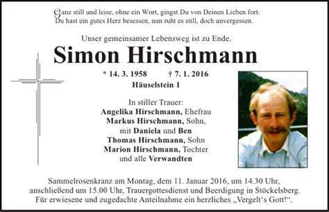 Traueranzeigen Von Simon Hirschmann Mittelbayerische Trauer