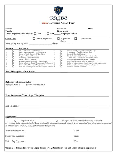 Fillable Online Cwa Sick Time Usage Corrective Action Form Fax Email