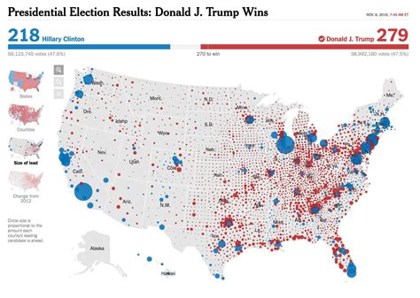 New York Times map based on size of lead for each... - Maps on the Web