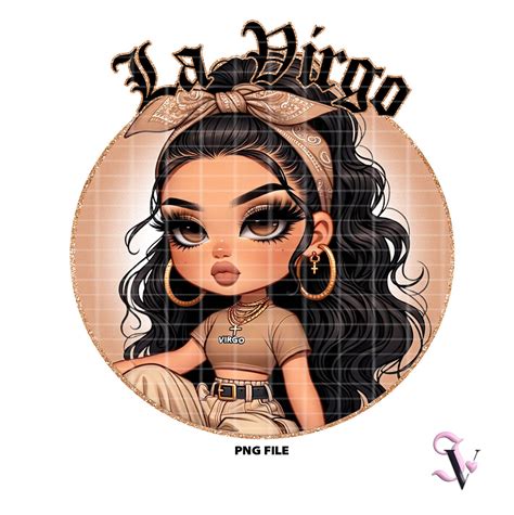 La Virgo Chicana Chola Zodiac Chibi Style Latina Shirt PNG For DTF Iron On Print Sublimation