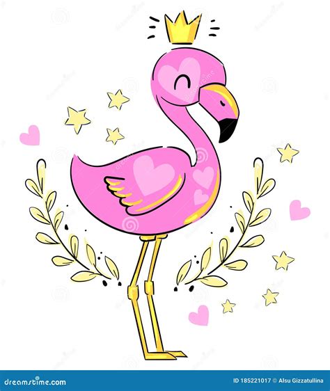 Hand Drawn Cute Flamingo Princess Vector Illustration Summer Print