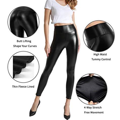 Tagoo Womens Stretchy Faux Leather Leggings Pants Sexy Black High