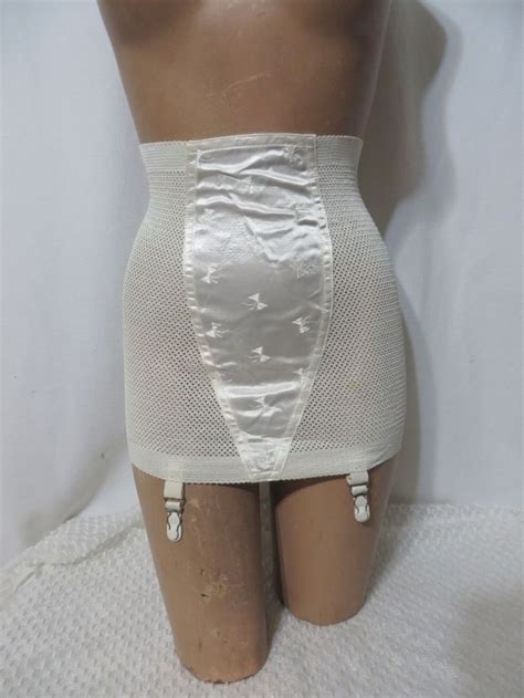 Vintage 50s Girdle Satin Panel High Waist Open Bottom Rayon Rubber Mesh