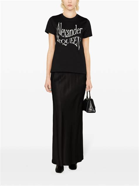 Alexander Mcqueen Logo Print Cotton T Shirt Black Farfetch Uk