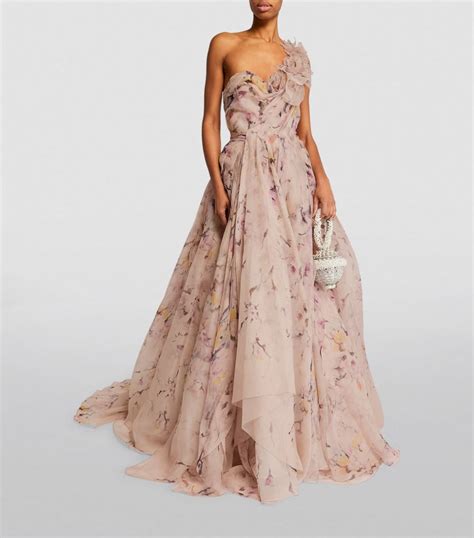 Womens Marchesa Pink Ruffled One Shoulder Gown Harrods Uk