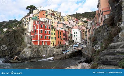 Cinque Terre Italy Famous Cliff Town Riomaggiore Colourful Red Yellow