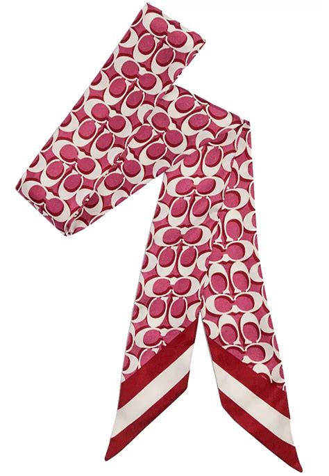 Coach Coach Signature Print Silk Skinny Scarf In Light Raspberry C