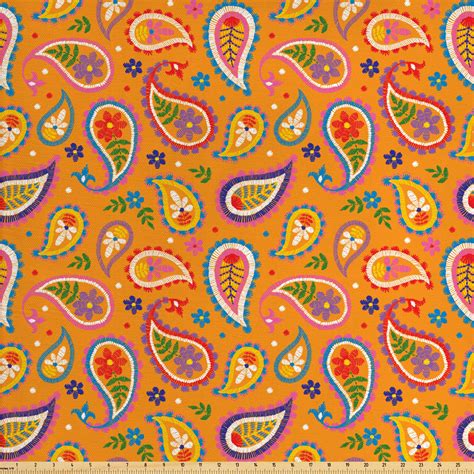 Ethnic Fabric By The Yard Bohemian Ornamental Paisley Design With