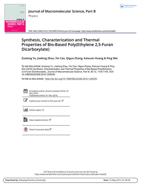 Pdf Synthesis Characterization And Thermal Properties Of Bio Based