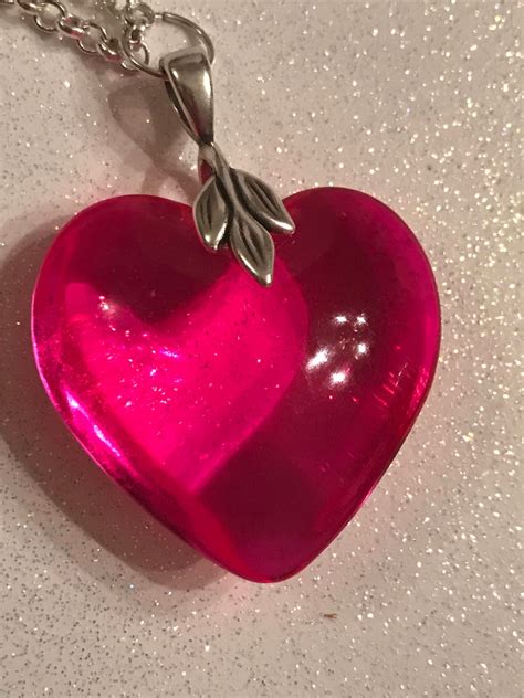 Hot Pink Glass Heart Necklace Love Necklace Valentine S Day Necklace