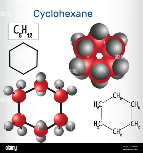 Cyclohexane Molecule Structural Chemical Formula And Model Vector Illustration Stock Vector