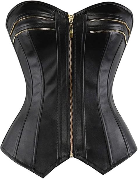 Bolawoo Women S Corsets Gothic Steampunk Corset Black Leather Boned