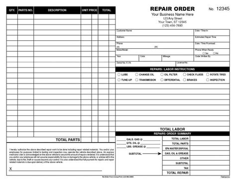 Custom Garage Repair Order TMG030 Compuprint USA