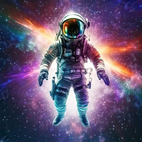 Premium AI Image | An astronaut in space with a rainbow background