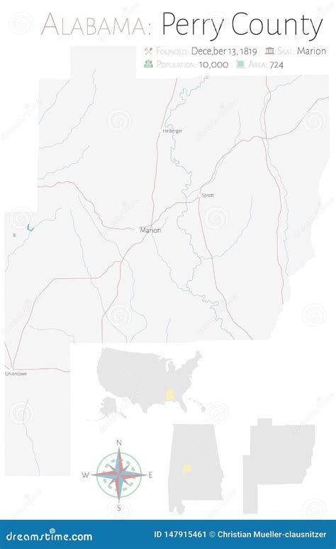 Map of Perry County in Alabama Stock Vector - Illustration of geography ...