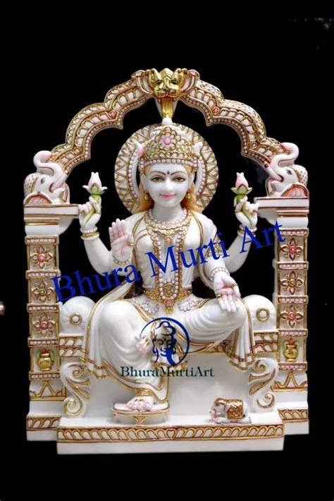 White Painted Laxmi Maa Marble Statue For Temple Size Feet At