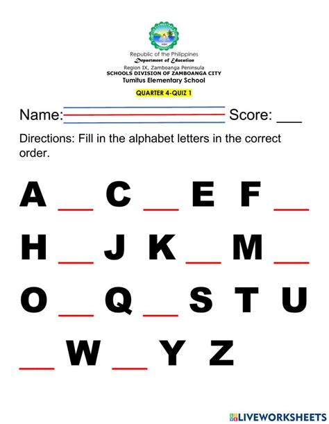 Alphabet Letters Fill In The Blanks Worksheet Live Worksheets