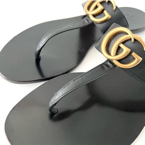 Gucci Shoes Gucci Black Leather Thong Sandal Double G Marmont Slide