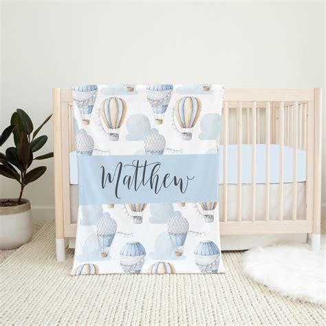 Personalized Hot Air Balloon Baby Blanket Baby Shower Gift Hot Air Balloon Crib Bedding Baby
