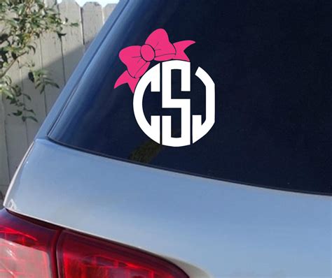 Circle Monogram Car Window Decal With Bow Initials Car