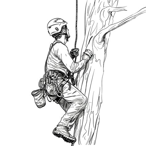 Arborist Tree Surgeon Climbing Tree Continuous Line Drawing, Continuous