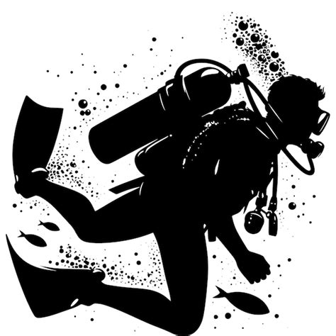 Scuba Taucher Silhouette Vektor Clipart auf weißem Hintergrund