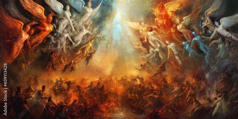 Heaven And Hell With Many Lost Souls Angels Fight Background Image Stock Illustration Adobe